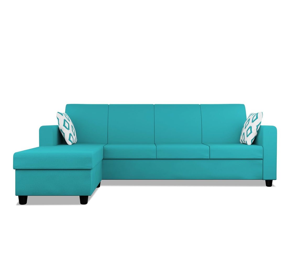 Adorn India Monteno L Shape 5 Seater Sofa Set LHS(Aqua Blue) (3 Year Warranty)