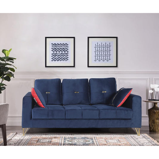 Adorn India Premium Morgan 3 Seater Sofa (Velvet Suede Fabric Colour Blue)