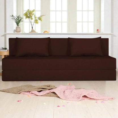 Adorn India Easy 4 Seater Sofa Cum Bed | Velvet Fabric | Brown | Plain Design | 6x6 Ft | Comfortable Seating | Washable Cover | Perfect for Home & Office