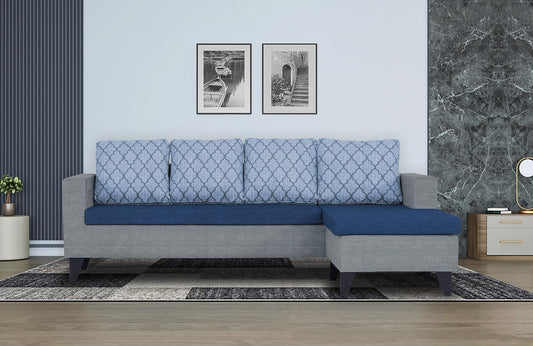 Adorn India Dorothy Blossom L Shape 5 Seater Sofa Set RHS (Blue & Grey)