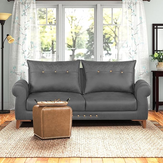 Adorn India Premium Jarvis 3 Seater Sofa (Leatherette Suede Fabric Color Grey)