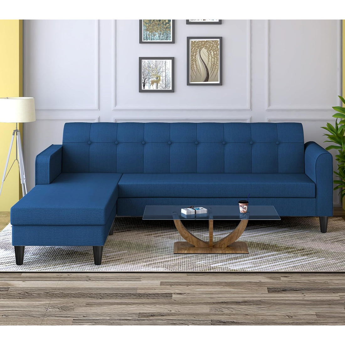 Rio Elegant L Shape 5 Seater Sofa Set (LHS) (Blue)
