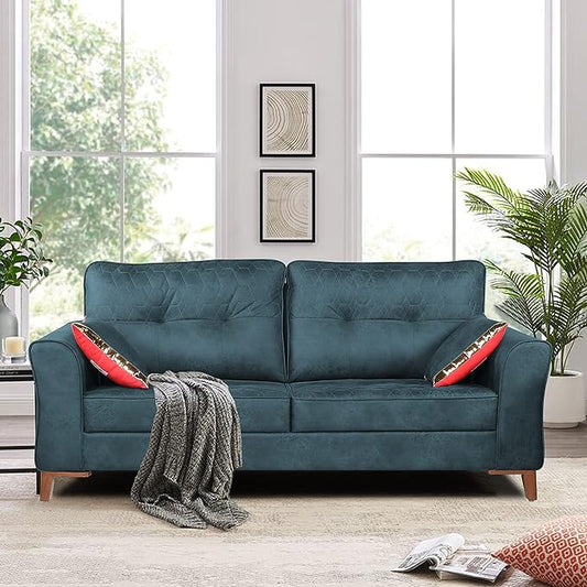 Adorn India Premium Aslaug 3 Seater Sofa (Leatherette Suede Fabric Colour Blue)