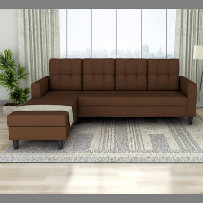 Adorn India Darcy L Shape 5 Seater Sofa Set (LHS) (Brown)