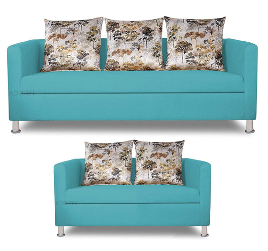 Adorn India Alita 3+2 Compact 5 Seater Sofa Set (Aqua Blue)