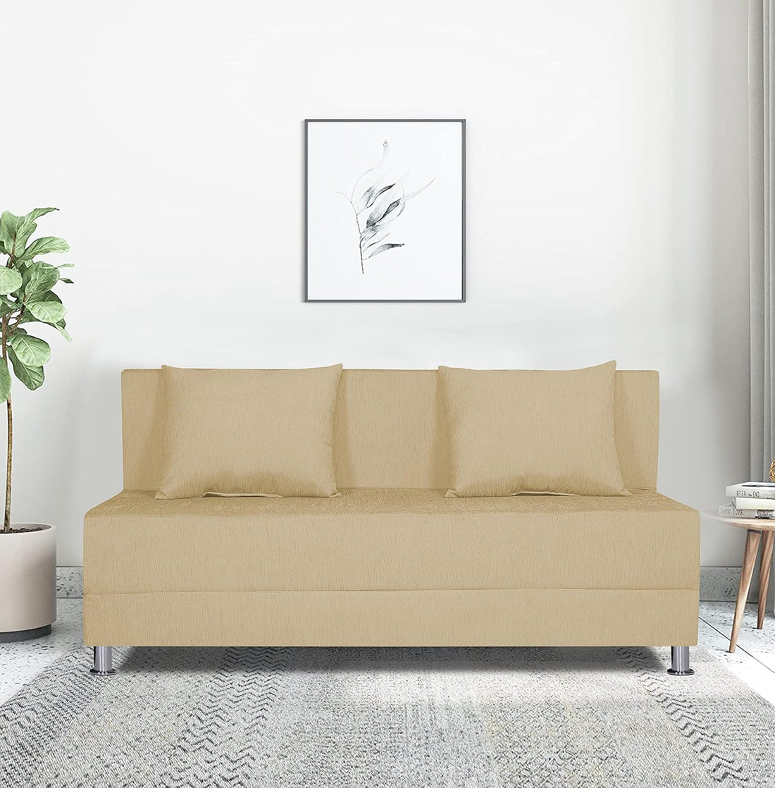 Adorn India Easy Alyn Plus Decent 3 Seater Wood Sofa Cum Bed (5X6)(Beige) (1 Year Warranty)