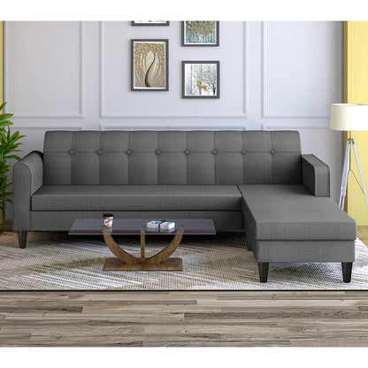 Adorn India Wood Rio Elegant L Shape 5 Seater Sofa Set (RHS) (Grey)