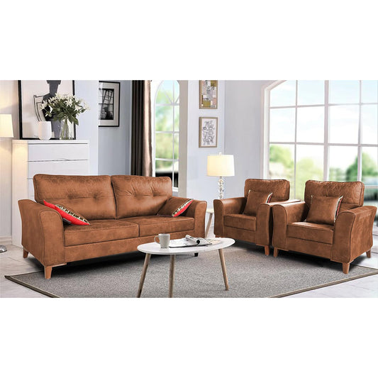 Adorn India Premium Aslaug 3-1-1 Sofa Set (Leatherette Suede Fabric Colour Tan)
