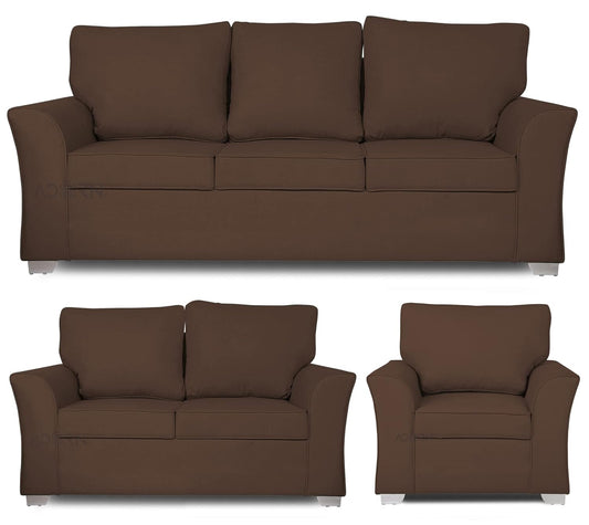 Adorn India Alexia 3+2+1 Six Seater Sofa Set (Wood & Fabric, Brown)