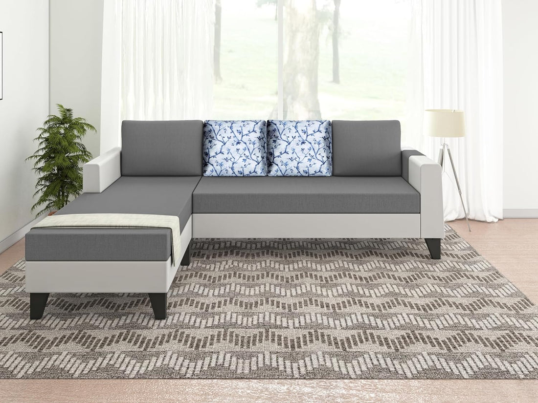Ashley Digital Print Leatherette Fabric L Shape 5 Seater Sofa Set LHS (Grey & White)
