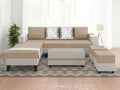 Ashley Digitel Print Leatherette Fabric L Shape 8 Seater Sofa Set with 2 Ottoman Puffy & Center Table LHS (Beige & White)