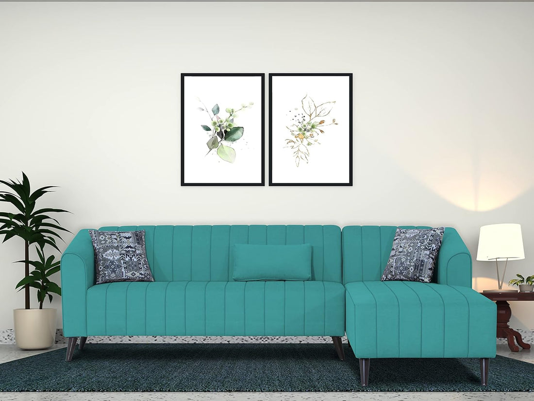 Adorn India Premium Laurel L Shape 6 Seater Sofa Set (RHS) (Aqua Blue) (3 Year Warranty)
