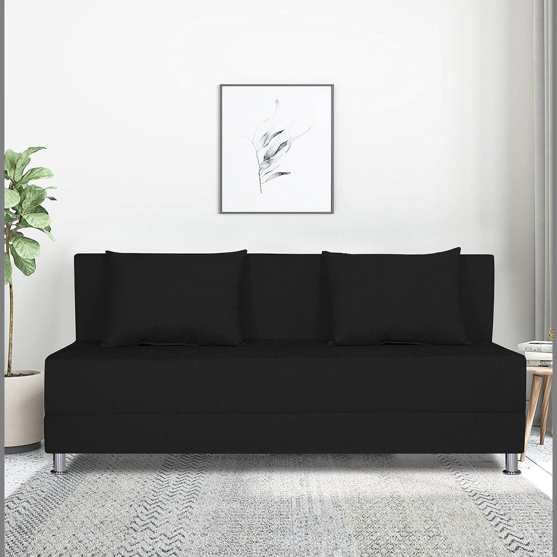 Adorn India Easy Alyn Plus Decent 4 Seater Sofa Cum Bed (6x6) (Black) (1 Year Warranty)
