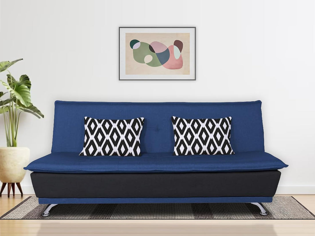 Adorn India Arden 4 Seater Rhombus Sofa Cum Bed 4 X 6 (Blue & Black) (3 Year Warranty)