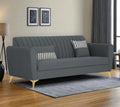 Adorn India Premium Luster 3 Seater | Velvet Suede Fabric | 3-Year Warranty | Color Dark Grey with Golden Legs & Striped Pattern Cushion