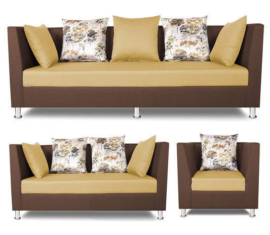 Adorn India Alica 3+2+1 Six Seater Sofa Set (Brown & Beige)