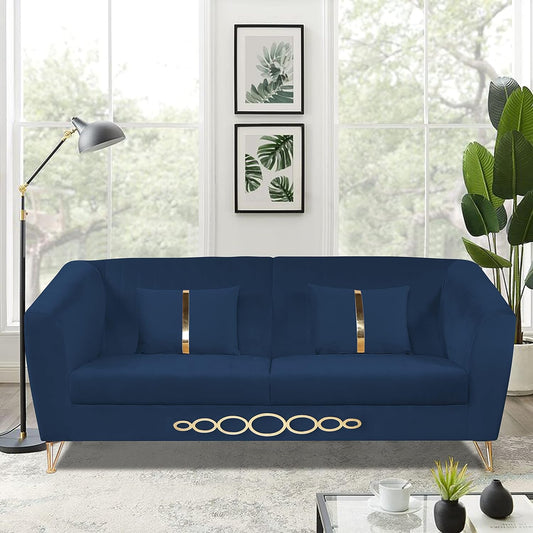 Adorn India Premium Camilla 3 Seater Sofa (Velvet Fabric Colour Blue)