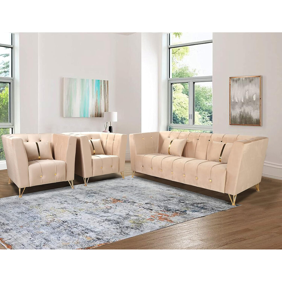 Premium Lotus 3-1-1 5 Seater Sofa Set (Velvet Fabric Colour Beige)