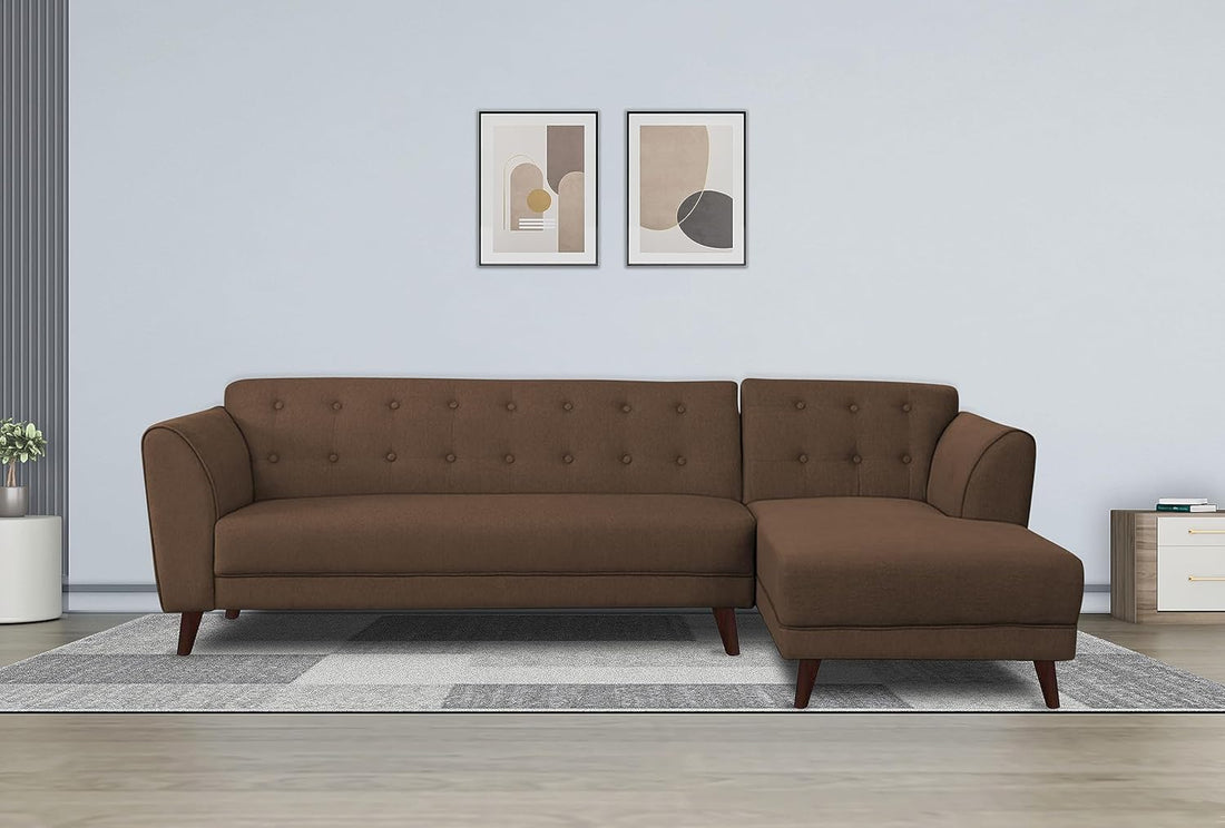 Adorn India (3 Years Warranty Leaf 6 Seater Corner Sofa Right Hand Side (Brown)
