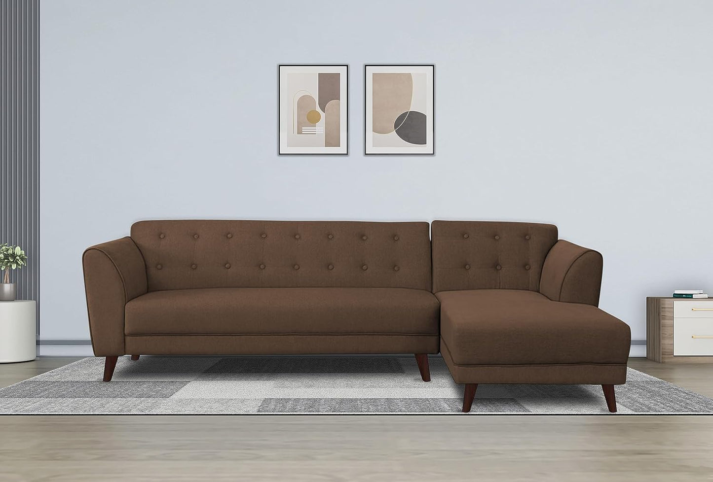 Adorn India (3 Years Warranty Leaf 6 Seater Corner Sofa Right Hand Side (Brown)