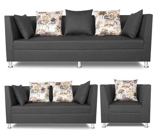Adorn India Alica 3+2+1 Six Seater Sofa Set (Dark Grey)