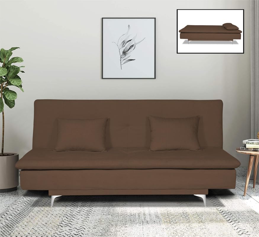 Adorn India Aspen 3 Seater Sofa Cum Bed Single Tone Fabric (Brown) (3 Year Warranty)