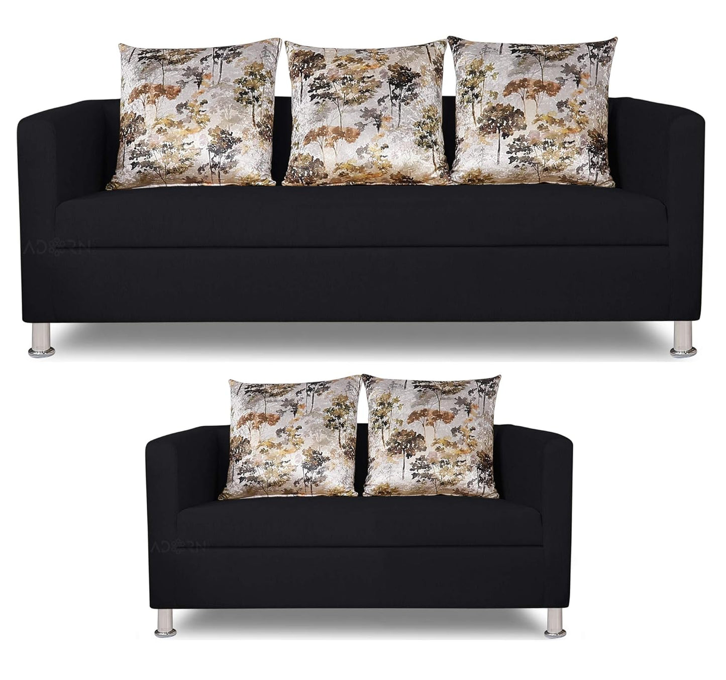 Adorn India Alita 3+2 Compact 5 Seater Sofa Set (Black)