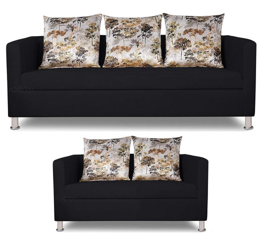 Adorn India Alita 3+2 Compact 5 Seater Sofa Set (Black)