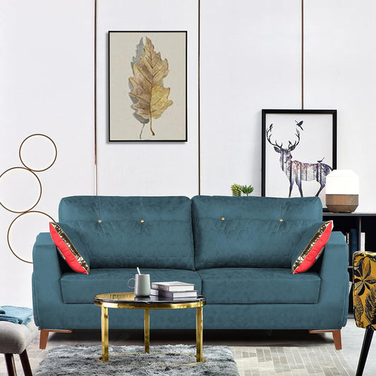 Adorn India Premium Phoenix 3 Seater Sofa (Leatherette Suede Fabric Colour Blue)