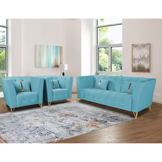Adorn India Premium Lotus 3-1-1 5 Seater Sofa Set (Velvet Fabric Colour Aqua Blue)