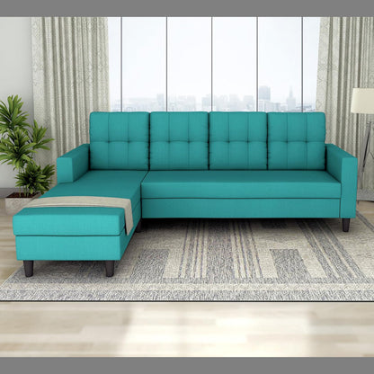 Adorn India Darcy L Shape 5 Seater Sofa Set (LHS) (Aqua Blue)