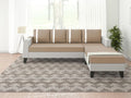 Ashley Stripes Leatherette Fabric L Shape 5 Seater Sofa Set RHS (Beige & White)