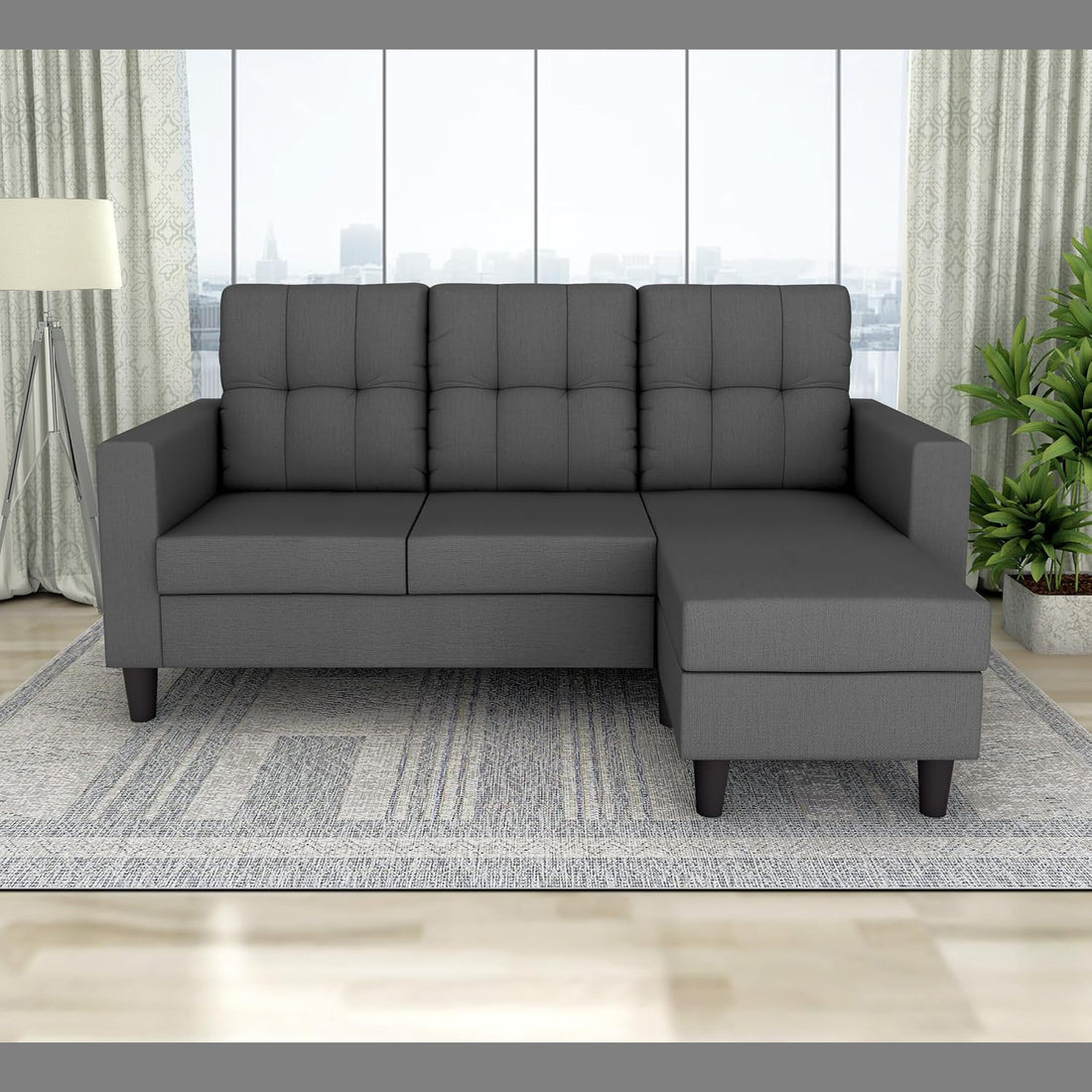 Adorn India Darcy L Shape 4 Seater Sofa Set (Grey) (3 Year Warranty)