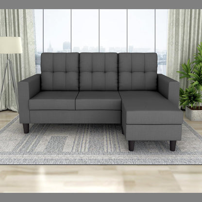 Adorn India Darcy L Shape 4 Seater Sofa Set (Grey) - Wood