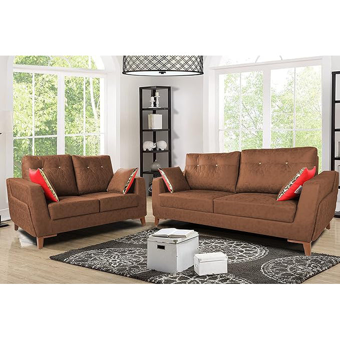 Premium Phoenix 3+2 5 Seater Sofa Set (Leatherette Suede Fabric Colour Tan)
