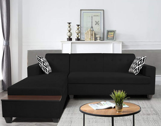 Adorn India Blazer L Shape 6 Seater Sofa Set (Left Side) (Black)