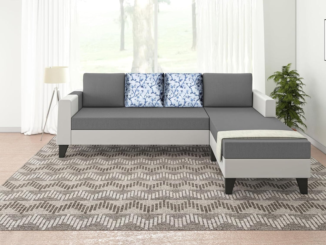 Ashley Digital Print Leatherette Fabric L Shape 5 Seater Sofa Set RHS (Grey & White)