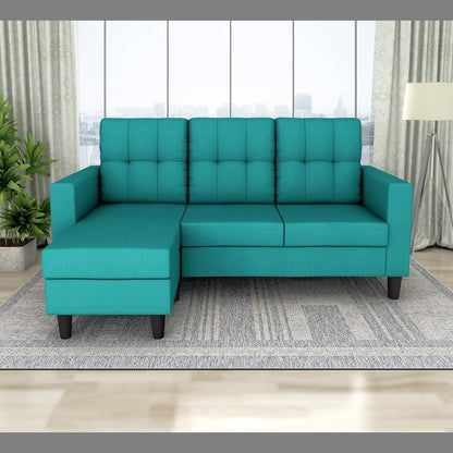 Adorn India Darcy L Shape 4 Seater Sofa Set (Aqua Blue)