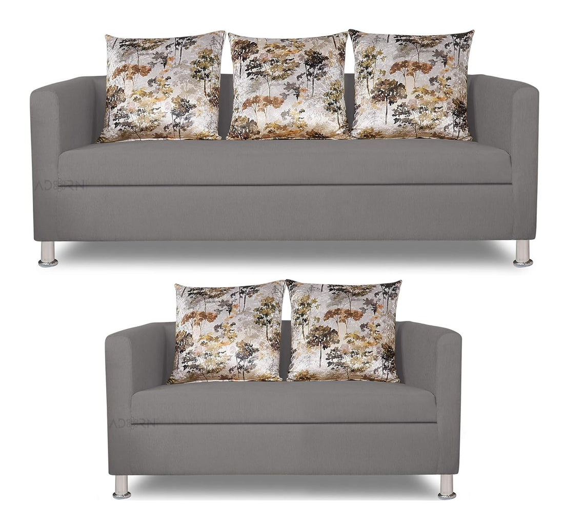 Adorn India Alita 3+2 Compact 5 Seater Sofa Set (Light Grey)