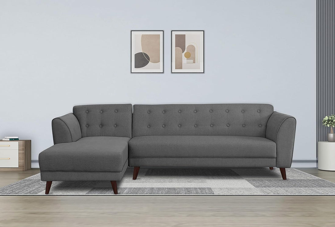 Adorn India (3 Years Warranty Leaf 6 Seater Corner Sofa (Grey) Left Hand Side