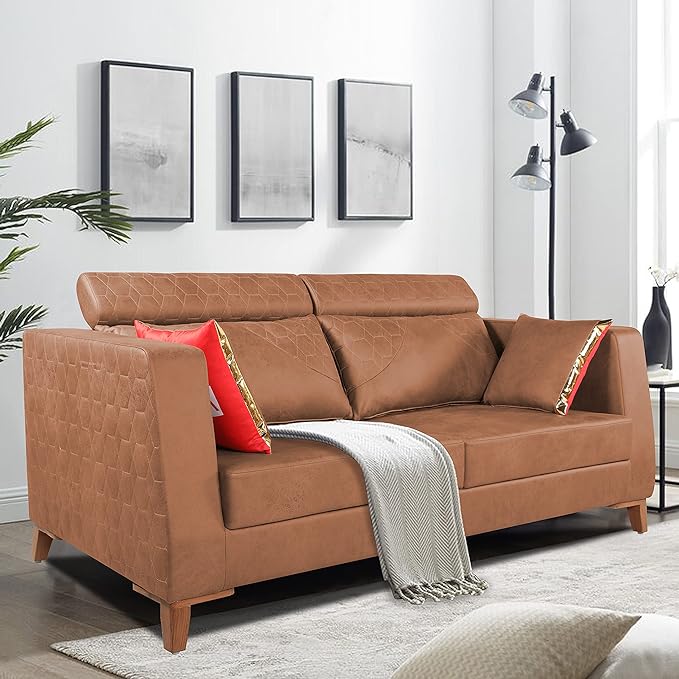 Adorn India Premium Pluto 3 Seater Sofa (Tan)