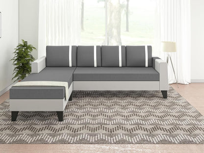 Adorn India Ashley Stripes Leatherette Fabric L Shape 5 Seater Sofa Set LHS (Grey & White)