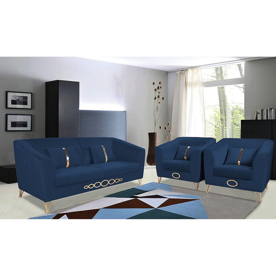 Premium Camilla 3-1-1 5 Seater Sofa Set (Velvet Fabric Colour Blue)