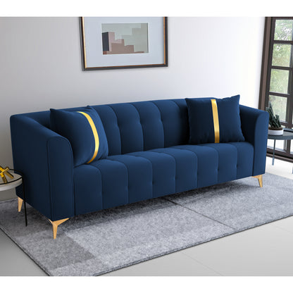 Adorn India Premium Mystic - 3 Years Warranty - 3 Seater Sofa Velvet Suede Fabric - Blue