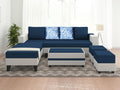 Adorn India Ashley Digitel Print Leatherette Fabric L Shape 8 Seater Sofa Set with 2 Ottoman Puffy & Center Table LHS (Blue & White) (3 Year Warranty)