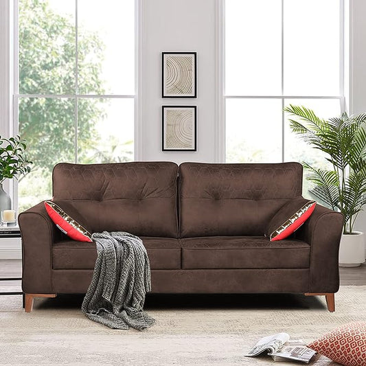 Adorn India Premium Aslaug 3 Seater Sofa (Leatherette Suede Fabric Colour Brown)