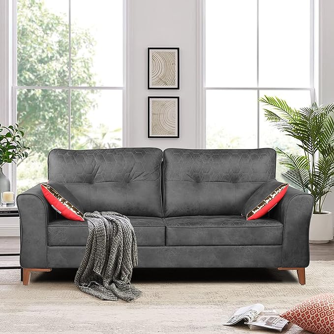 Premium Aslaug 3 Seater Sofa (Leatherette Suede Fabric Colour Grey)