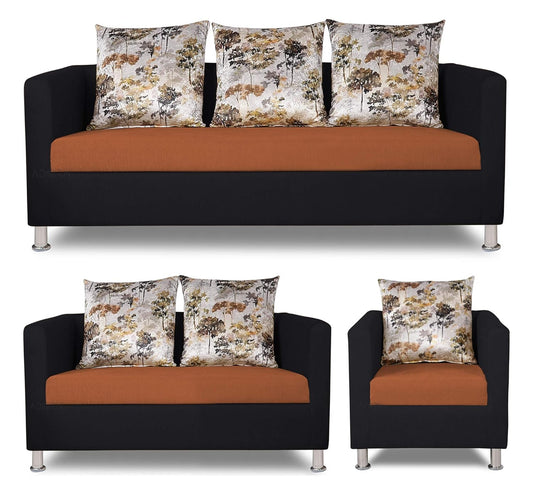 Adorn India Alita 3+2+1 Compact 6 Seater Sofa Set (Rust & Black)