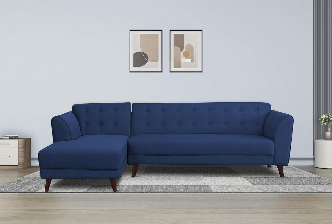 Adorn India (3 Years Warranty Leaf 6 Seater Corner Sofa (Blue) Left Hand Side