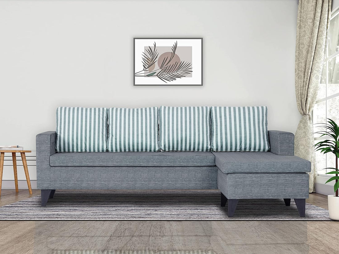 Adorn India Abington Stripes L Shape 5 Seater Sofa Set RHS (Grey) (3 Year Warranty)